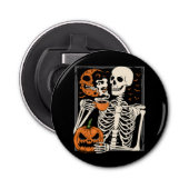Skelet Drink Koffieliefhebber Halloween Skull BT Button Flesopener (Voorkant)