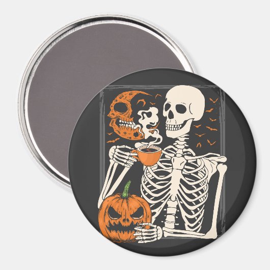 Skelet Drink koffieliefhebber Halloween Skull Cir Magneet (Voorkant / Achterkant)
