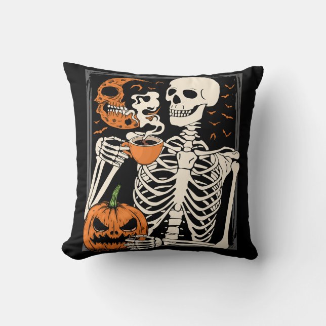 Skelet Drink koffieliefhebber Halloween Skull Kussen (Voorkant)
