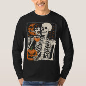 Skelet Drink Koffieliefhebber Halloween Skull ML T-shirt (Voorkant)