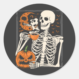 Skelet Drink koffieliefhebber Halloween Skull Ronde Sticker
