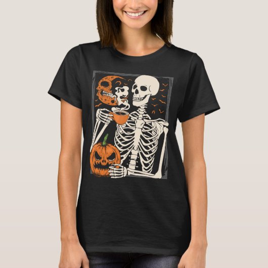 Skelet Drink koffieliefhebber Halloween Skull WM T-shirt (Voorkant)