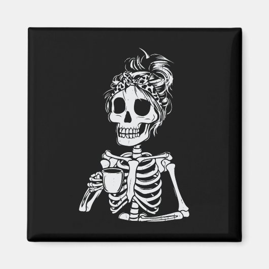 Skelet Drink Koffieschedel Grappige Halloween Wom Magneet (Voorkant)