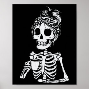 Skelet Drink Koffieschedel Grappige Halloween Wom Poster