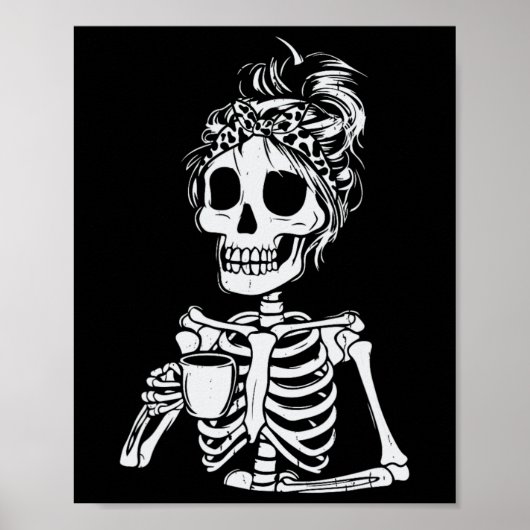 Skelet Drink Koffieschedel Grappige Halloween Wom Poster (Voorkant)