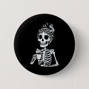 Skelet Drink Koffieschedel Grappige Halloween Wom Ronde Button 5,7 Cm