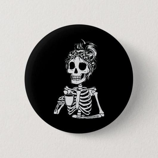 Skelet Drink Koffieschedel Grappige Halloween Wom Ronde Button 5,7 Cm (Voorkant)