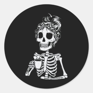 Skelet Drink Koffieschedel Grappige Halloween Wom Ronde Sticker