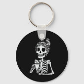 Skelet Drink Koffieschedel Grappige Halloween Wom Sleutelhanger (Voorkant)
