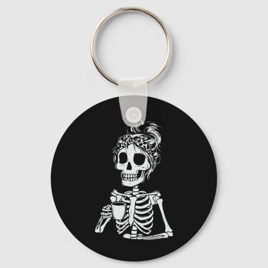 Skelet Drink Koffieschedel Grappige Halloween Wom Sleutelhanger (Voorkant)