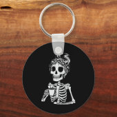 Skelet Drink Koffieschedel Grappige Halloween Wom Sleutelhanger (Voorkant)