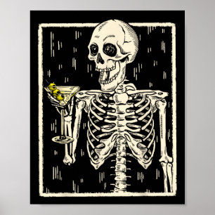 Skelet Drink Martini Tail Retro Halloween Cos Poster