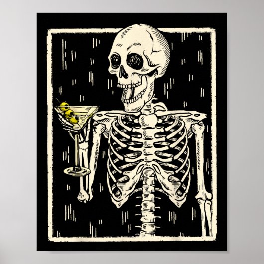 Skelet Drink Martini Tail Retro Halloween Cos Poster (Voorkant)