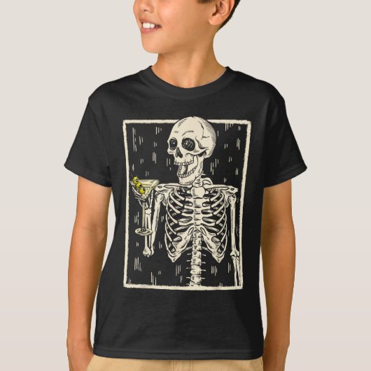 Skelet Drink Martini Tail Retro Halloween Cos T-shirt (Voorkant)