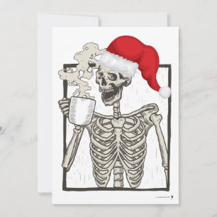 Skelet Drinken & Een Kerstmuts dragen Feestdagenkaart