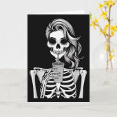 Skelet Drinkende Drank Monochroom Gotisch Hallo Kaart (Gele Bloem)