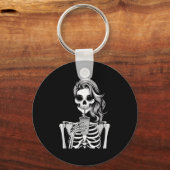Skelet Drinkende Drank Monochroom Gotisch Hallo Sleutelhanger (Voorkant)