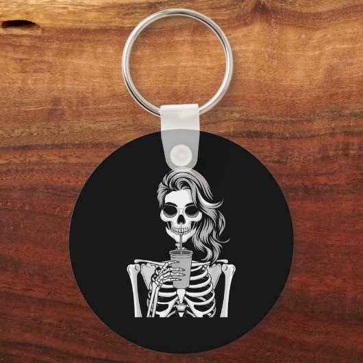 Skelet Drinkende Drank Monochroom Gotisch Hallo Sleutelhanger (Voorkant)