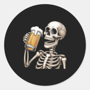Skelet Drinkt Bier Halloween Soky Seizoen Heren  Ronde Sticker