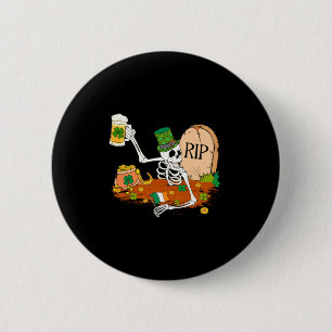 Skelet Drinkt Bier St. Patrick's Day Leprechaun Ronde Button 5,7 Cm