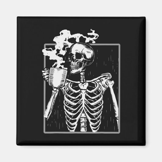 Skelet drinkt koffie Funny Skull Mannen Vrouwen Ha Magneet (Voorkant)