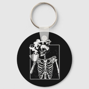 Skelet Drinkt Koffie Liefhebber Grappig Halloween Sleutelhanger