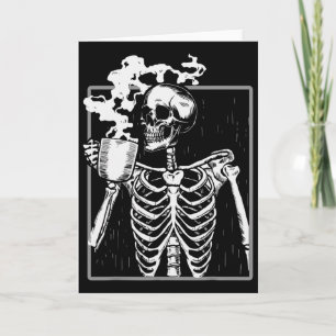 Skelet Drinkt Koffie Liefhebber Grappige Halloween Kaart