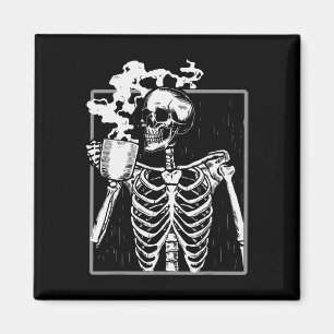 Skelet Drinkt Koffie Liefhebber Grappige Halloween Magneet