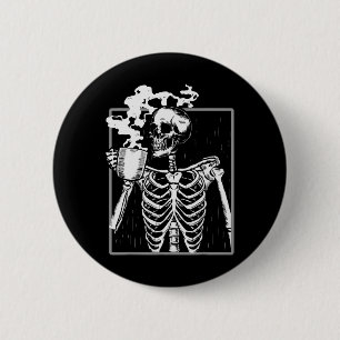 Skelet Drinkt Koffie Liefhebber Grappige Halloween Ronde Button 5,7 Cm