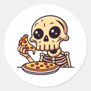 Skelet Eating Pizza Cartoon Ronde Sticker