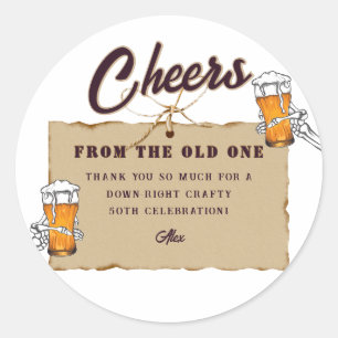 Skelet Een Koude voor de Oude Eén Bier Verjaardag Ronde Sticker
