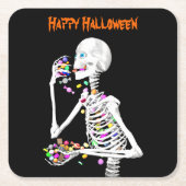 Skelet eet Halloween snoepgoed Kartonnen Onderzetters (Voorkant)