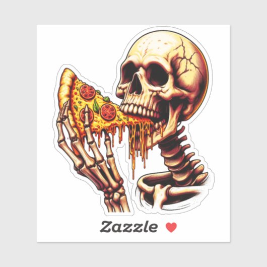 Skelet eet pizza sticker (Vel)