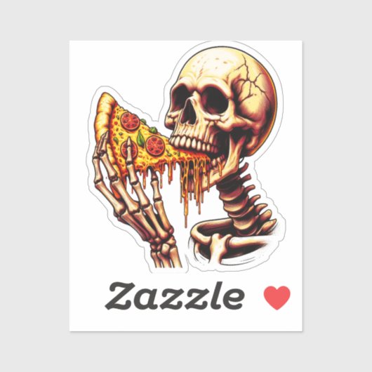 Skelet eet pizza sticker (Vel)