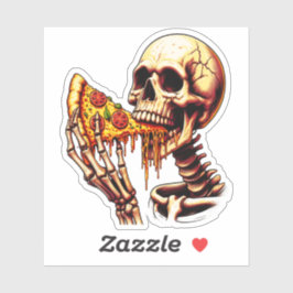 Skelet eet pizza sticker