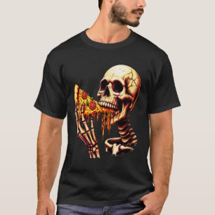 Skelet eet pizza t-shirt