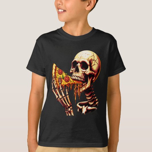 Skelet eet pizza t-shirt (Voorkant)