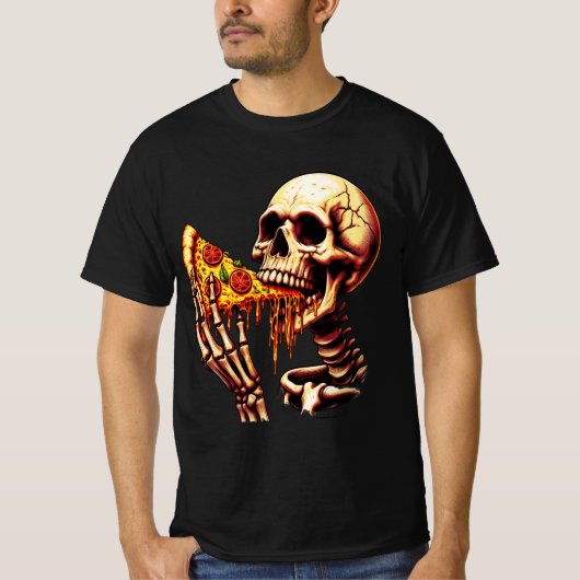 Skelet eet pizza t-shirt (Voorkant)