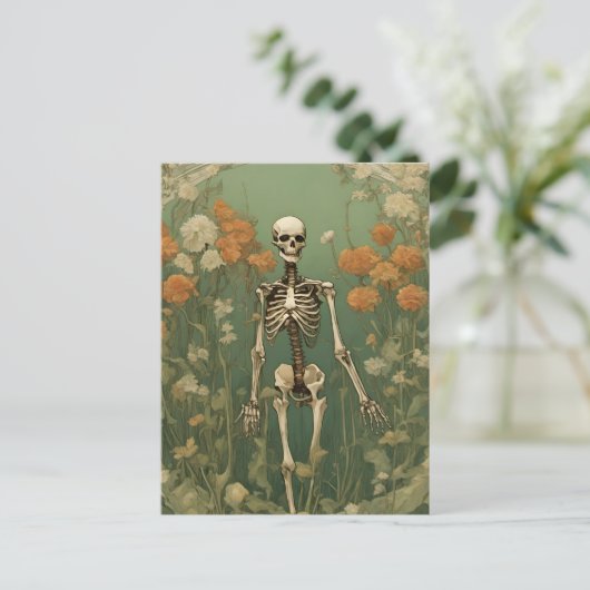 Skelet en bloemen briefkaart (Staand voorkant)