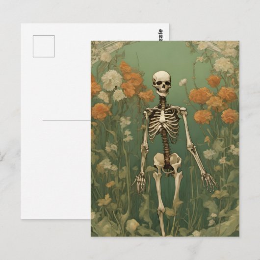 Skelet en bloemen briefkaart (Voorkant / Achterkant)
