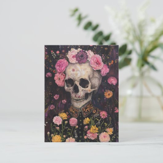 Skelet en Bloemen Briefkaart (Staand voorkant)