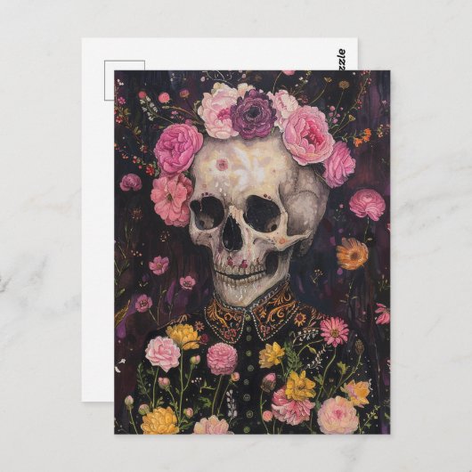 Skelet en Bloemen Briefkaart (Voorkant / Achterkant)