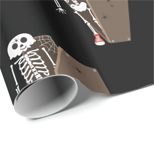 Skelet- en Coffin Halloween-ontwerp Cadeaupapier (Rol Hoek)