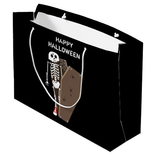 Skelet- en Coffin Halloween-ontwerp Groot Cadeauzakje (Achterkant Gekanteld)