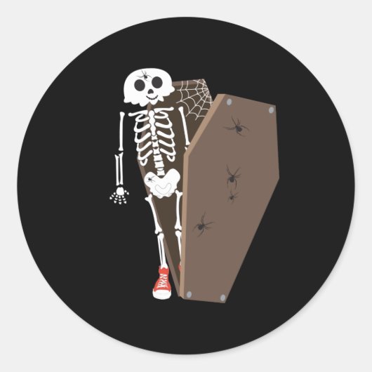 Skelet- en Coffin Halloween-ontwerp Ronde Sticker (Voorkant)