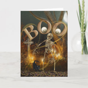 Skelet en graf Halloween Kaart