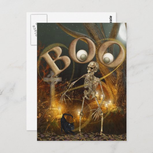 Skelet en Grave Halloween Briefkaart (Voorkant / Achterkant)