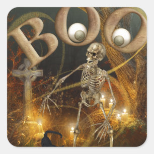 Skelet en Grave Halloween Vierkante Sticker