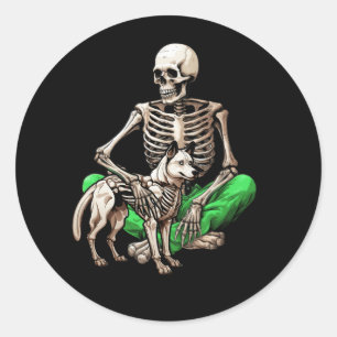 Skelet En Hond Lazy Halloween Kostuum Grappige Sku Ronde Sticker