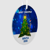 Skelet- en kerstboom met stralingssymbolen ornament (voorkant)